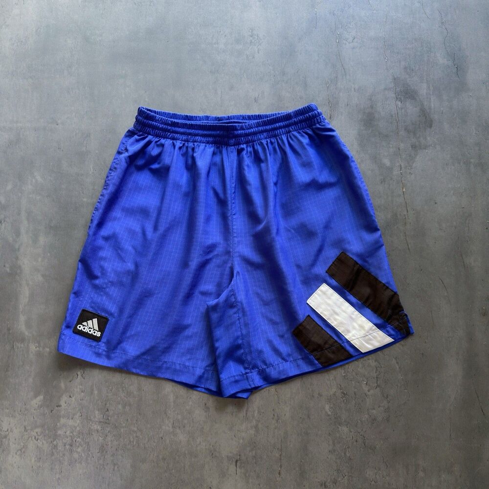 Vintage Adidas Mens M Blue Athletic Shorts Soccer Y2K Drawstring Ripstop 90s